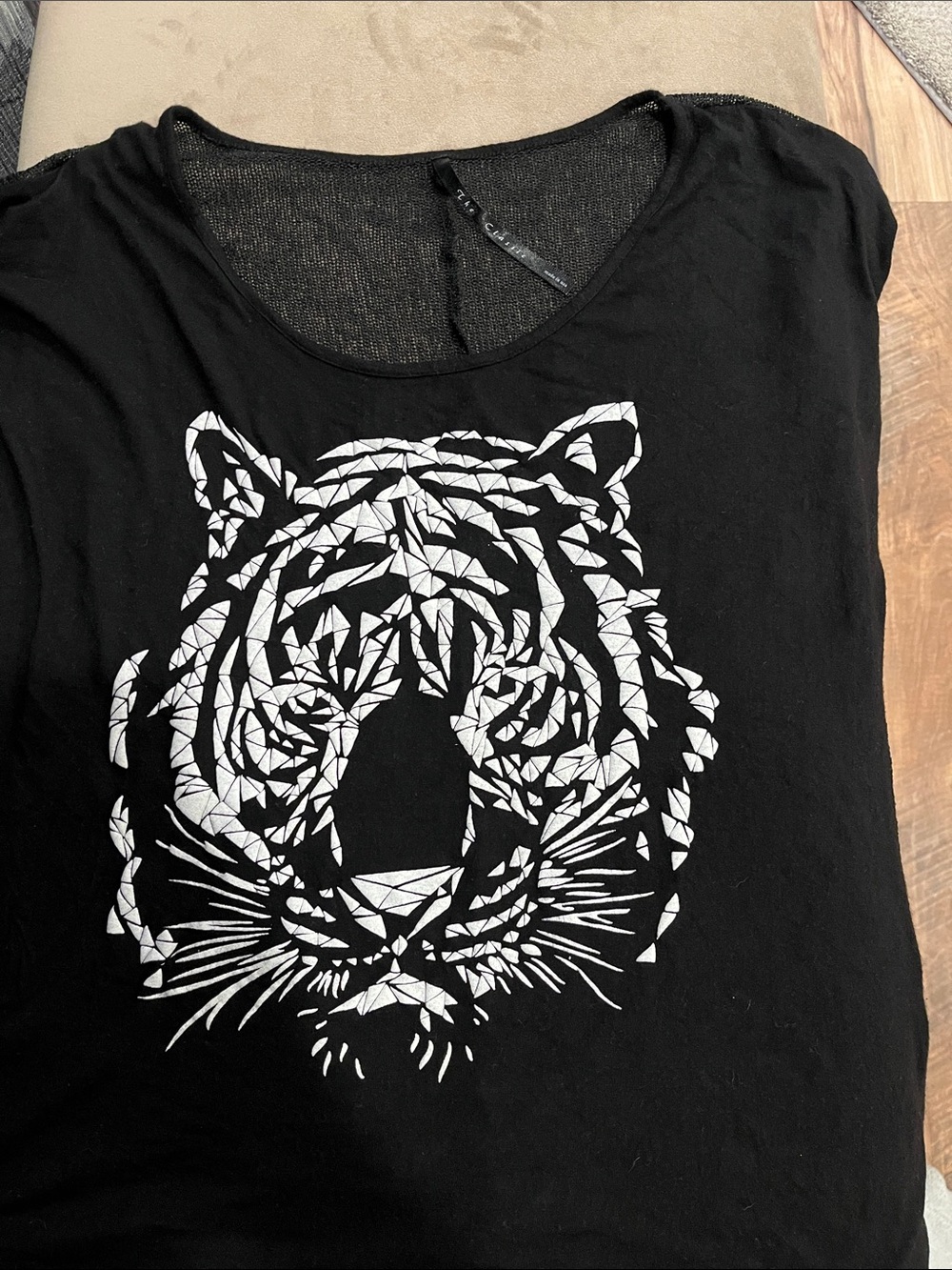 The Classic Black Short-Sleeve Tee with White Tiger Face